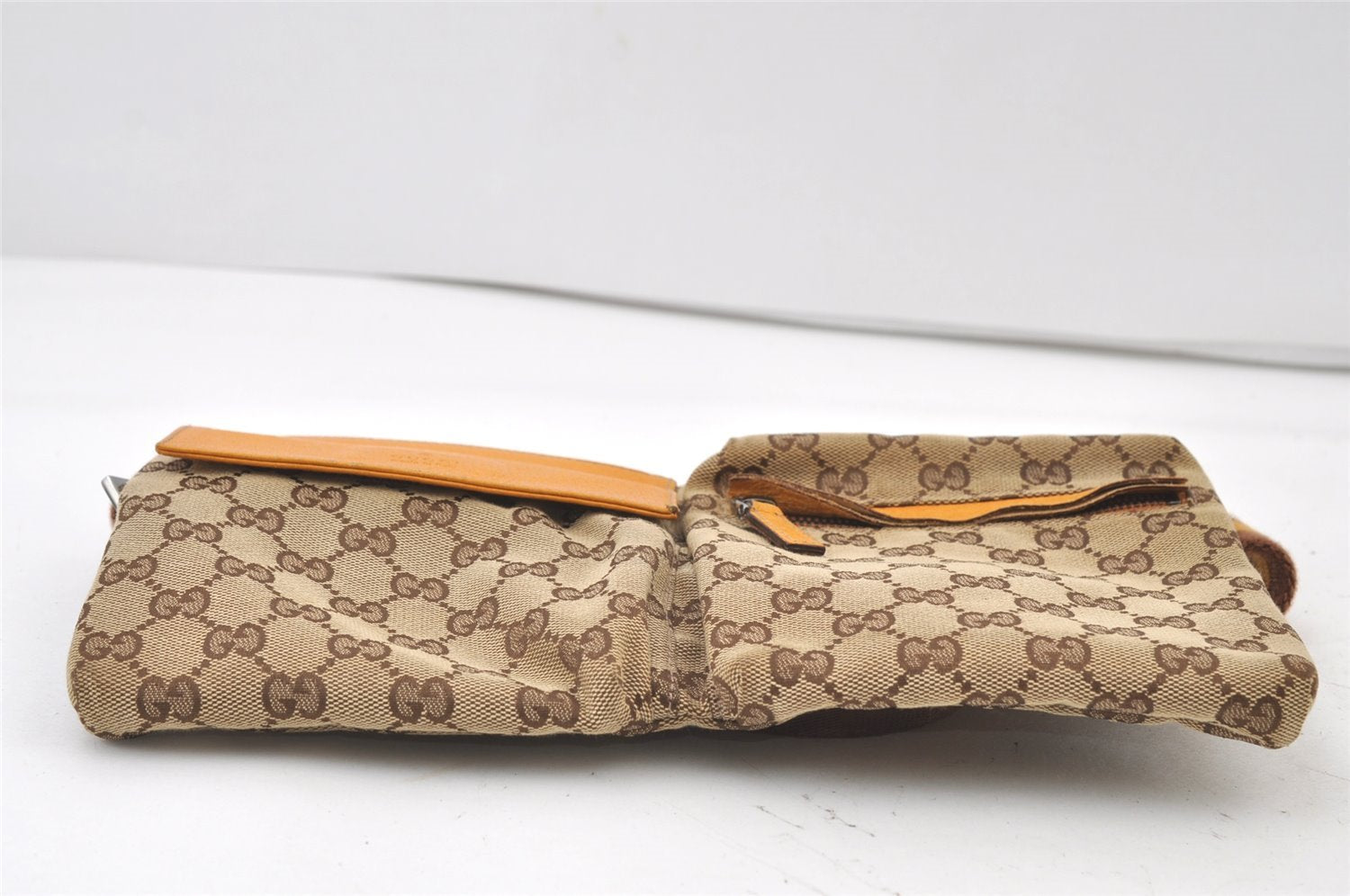Authentic GUCCI Sherry Line Waist Body Bag GG Canvas Leather 28566 Brown 0953K