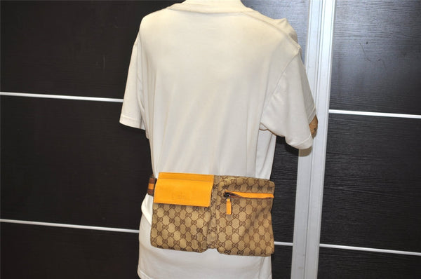 Authentic GUCCI Sherry Line Waist Body Bag GG Canvas Leather 28566 Brown 0953K