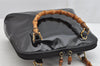 Authentic GUCCI Vintage Bamboo 2Way Shoulder Hand Bag Purse Enamel Black 0954K