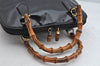Authentic GUCCI Vintage Bamboo 2Way Shoulder Hand Bag Purse Enamel Black 0954K