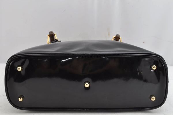 Authentic GUCCI Vintage Bamboo 2Way Shoulder Hand Bag Purse Enamel Black 0954K