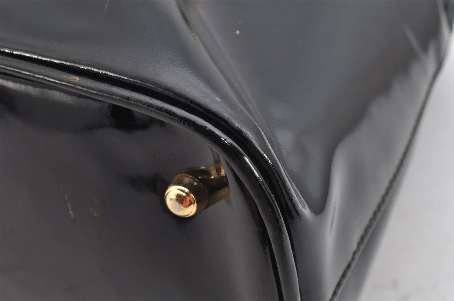 Authentic GUCCI Vintage Bamboo 2Way Shoulder Hand Bag Purse Enamel Black 0954K