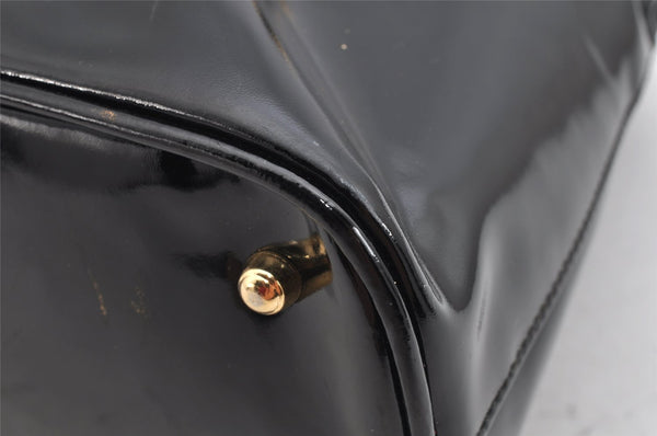 Authentic GUCCI Vintage Bamboo 2Way Shoulder Hand Bag Purse Enamel Black 0954K