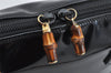 Authentic GUCCI Vintage Bamboo 2Way Shoulder Hand Bag Purse Enamel Black 0954K