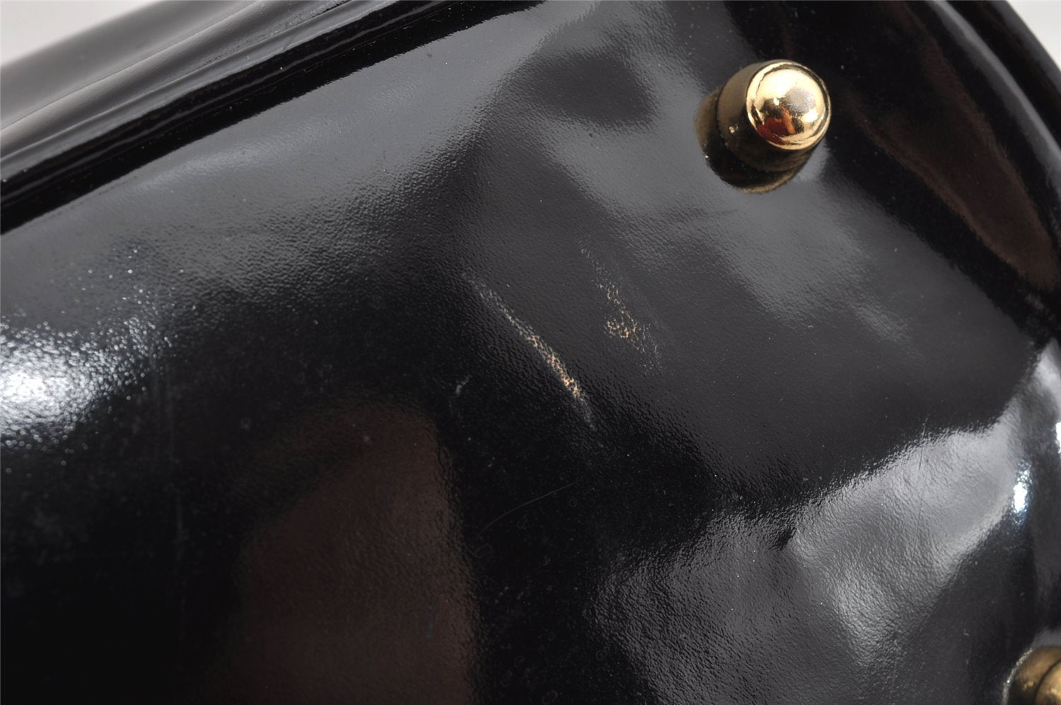 Authentic GUCCI Vintage Bamboo 2Way Shoulder Hand Bag Purse Enamel Black 0954K