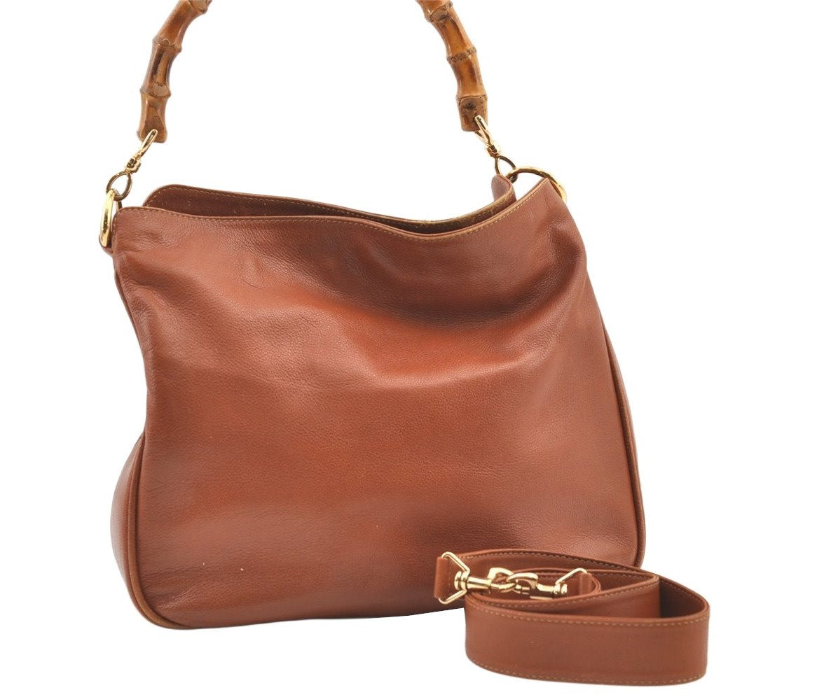 Authentic GUCCI Bamboo 2Way Shoulder Hand Bag Purse Leather Brown Junk 0955K