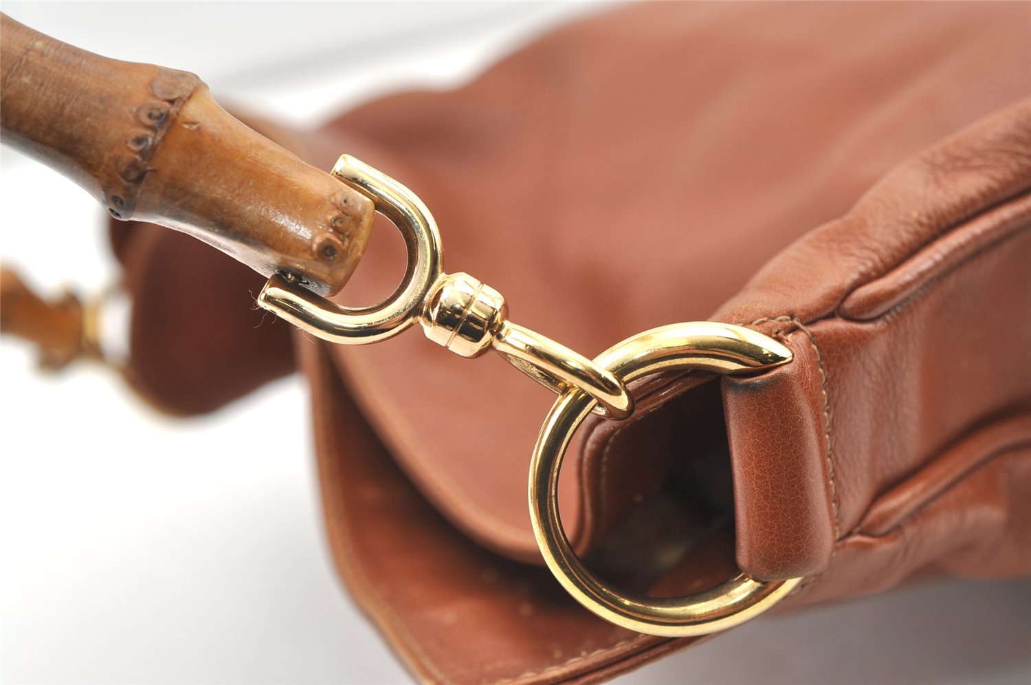 Authentic GUCCI Bamboo 2Way Shoulder Hand Bag Purse Leather Brown Junk 0955K