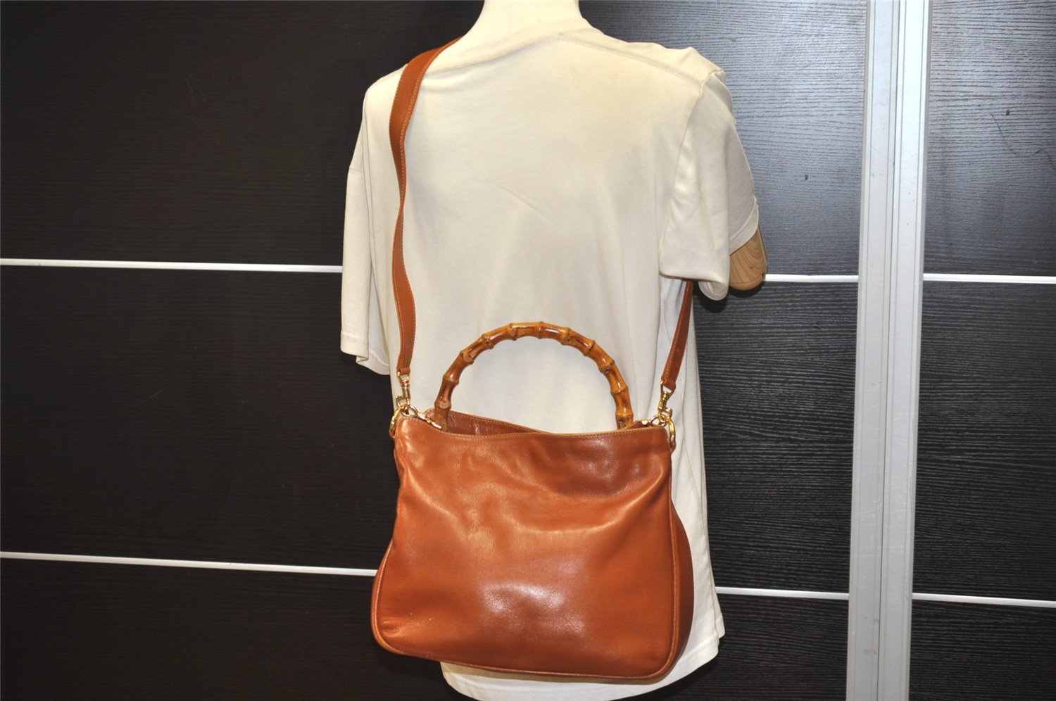 Authentic GUCCI Bamboo 2Way Shoulder Hand Bag Purse Leather Brown Junk 0955K