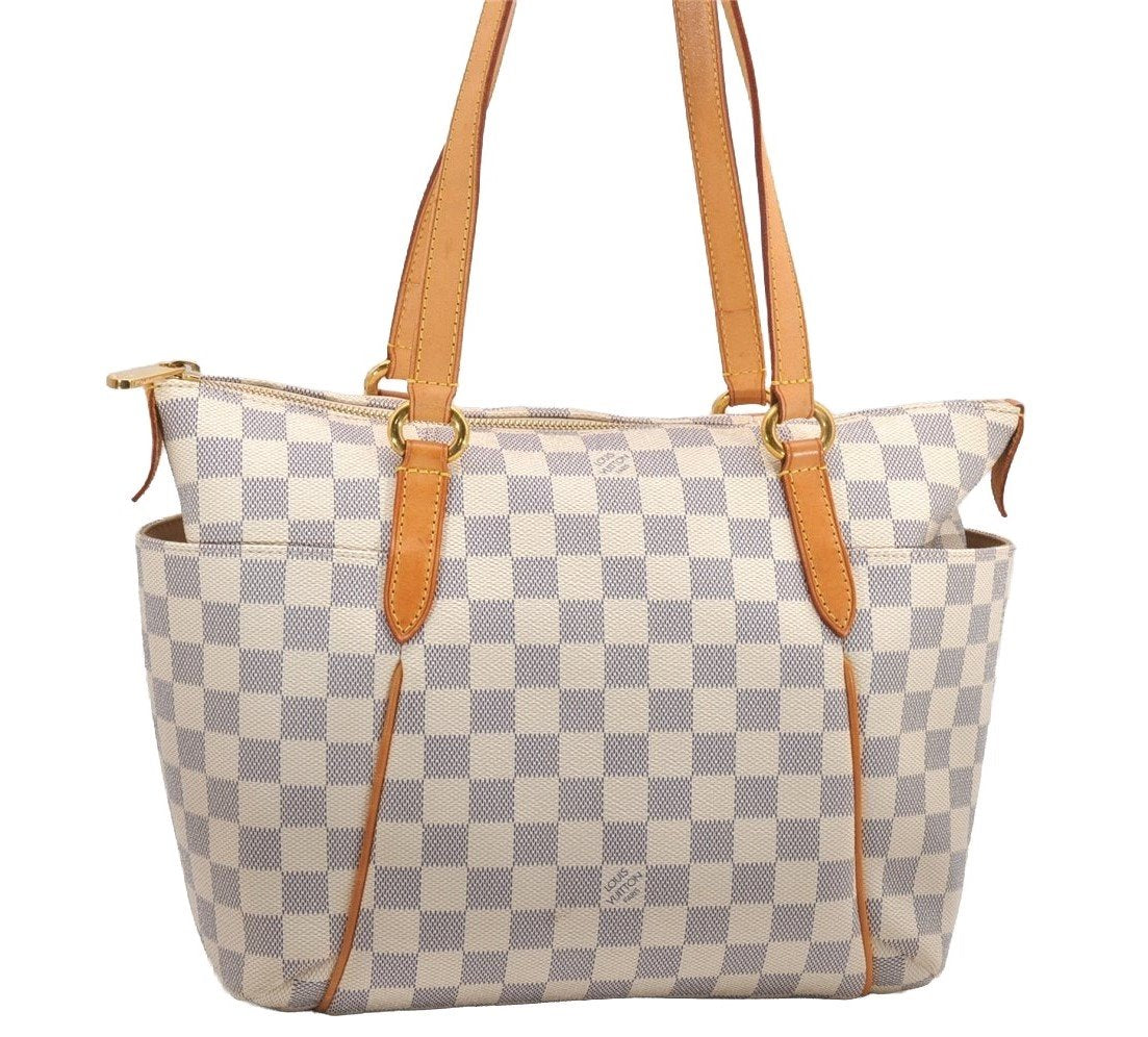 Authentic Louis Vuitton Damier Azur Totally PM Tote Bag White N41280 LV 0956J