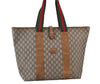 Authentic GUCCI Web Sherry Line Vintage GG Plus PVC Leather Tote Bag Brown 0956K