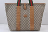 Authentic GUCCI Web Sherry Line Vintage GG Plus PVC Leather Tote Bag Brown 0956K