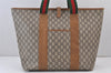Authentic GUCCI Web Sherry Line Vintage GG Plus PVC Leather Tote Bag Brown 0956K
