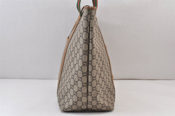 Authentic GUCCI Web Sherry Line Vintage GG Plus PVC Leather Tote Bag Brown 0956K