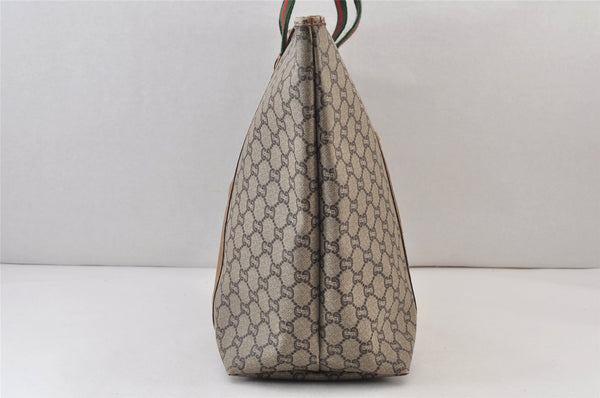 Authentic GUCCI Web Sherry Line Vintage GG Plus PVC Leather Tote Bag Brown 0956K