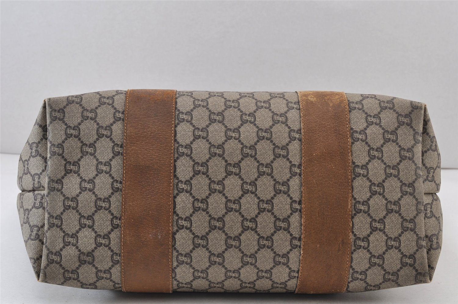 Authentic GUCCI Web Sherry Line Vintage GG Plus PVC Leather Tote Bag Brown 0956K