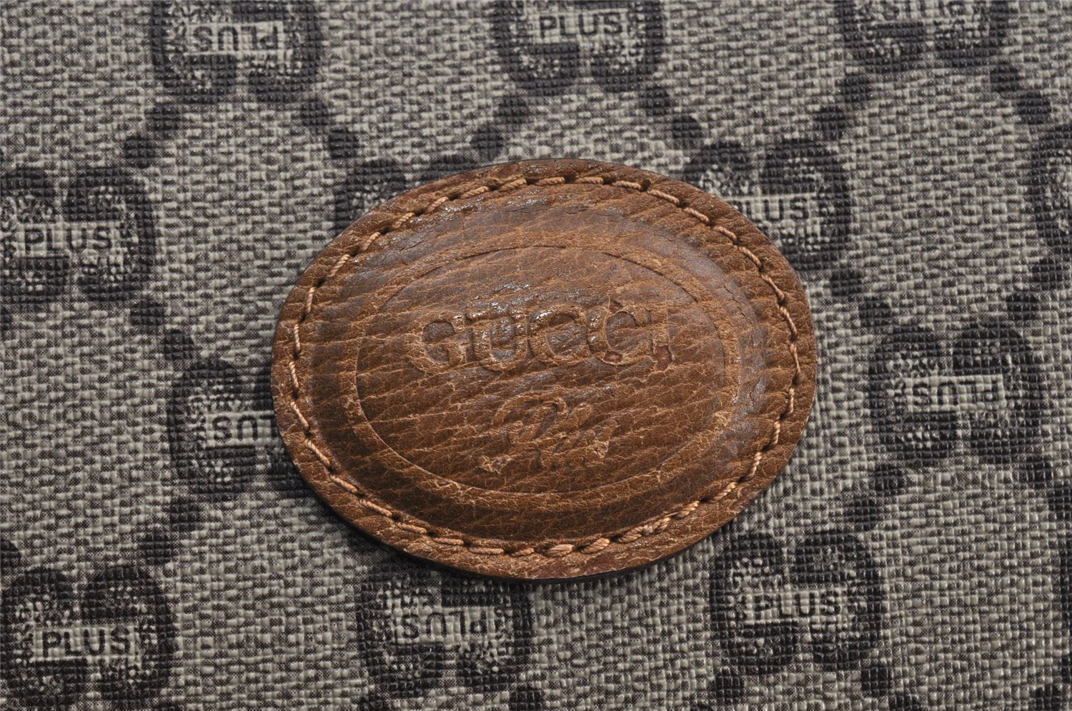 Authentic GUCCI Web Sherry Line Vintage GG Plus PVC Leather Tote Bag Brown 0956K