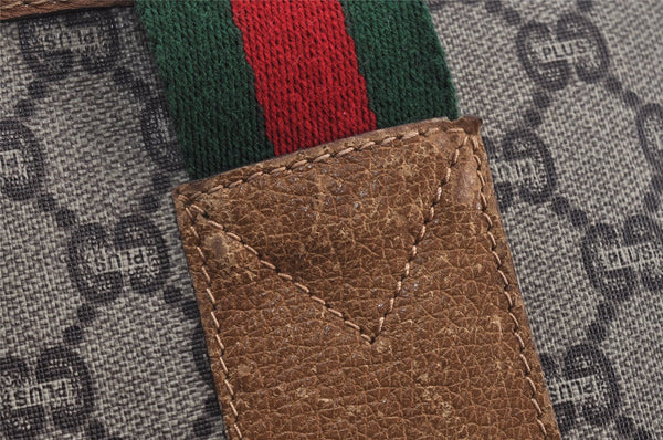 Authentic GUCCI Web Sherry Line Vintage GG Plus PVC Leather Tote Bag Brown 0956K