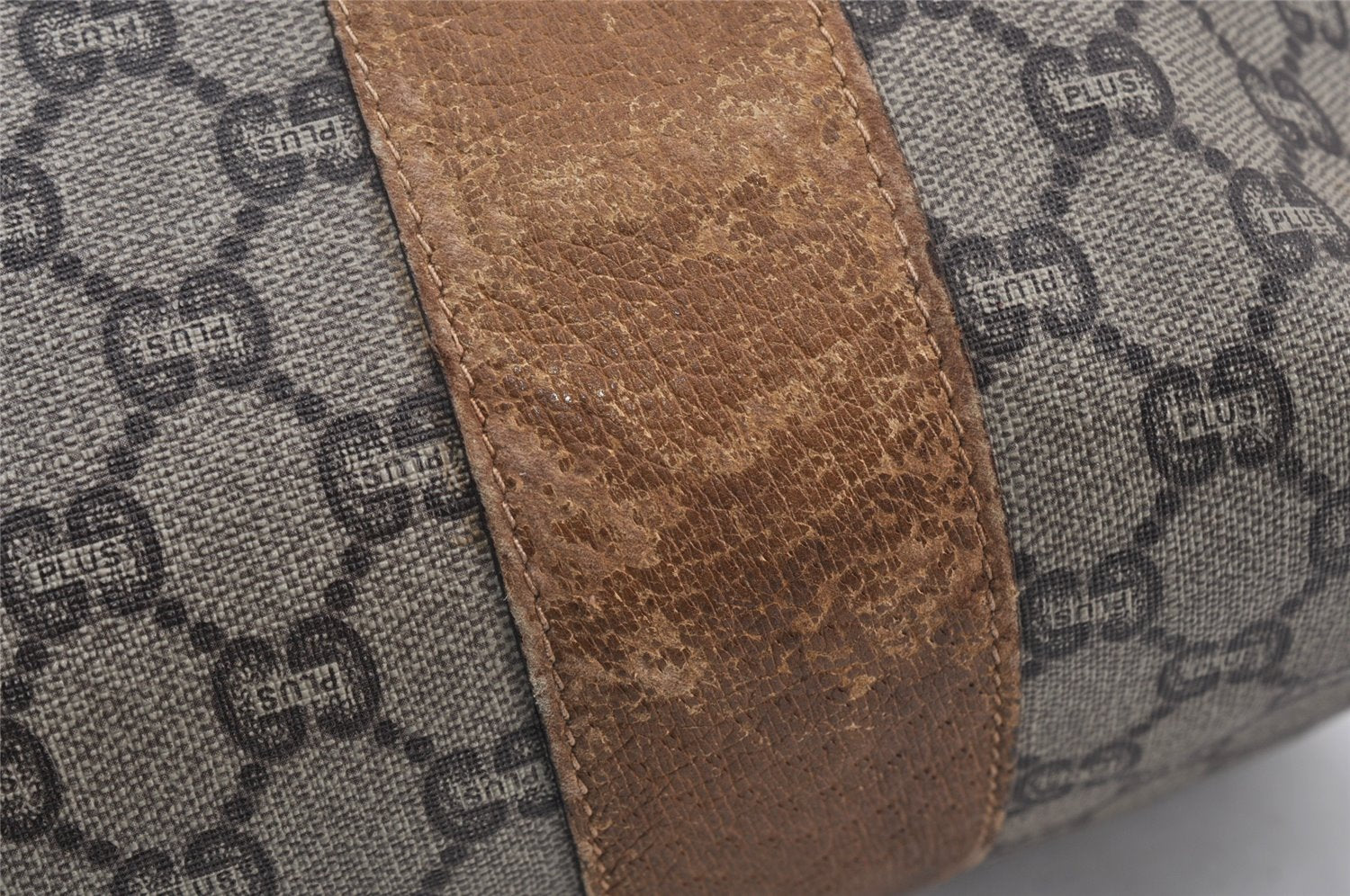 Authentic GUCCI Web Sherry Line Vintage GG Plus PVC Leather Tote Bag Brown 0956K