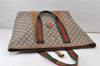 Authentic GUCCI Web Sherry Line Vintage GG Plus PVC Leather Tote Bag Brown 0956K