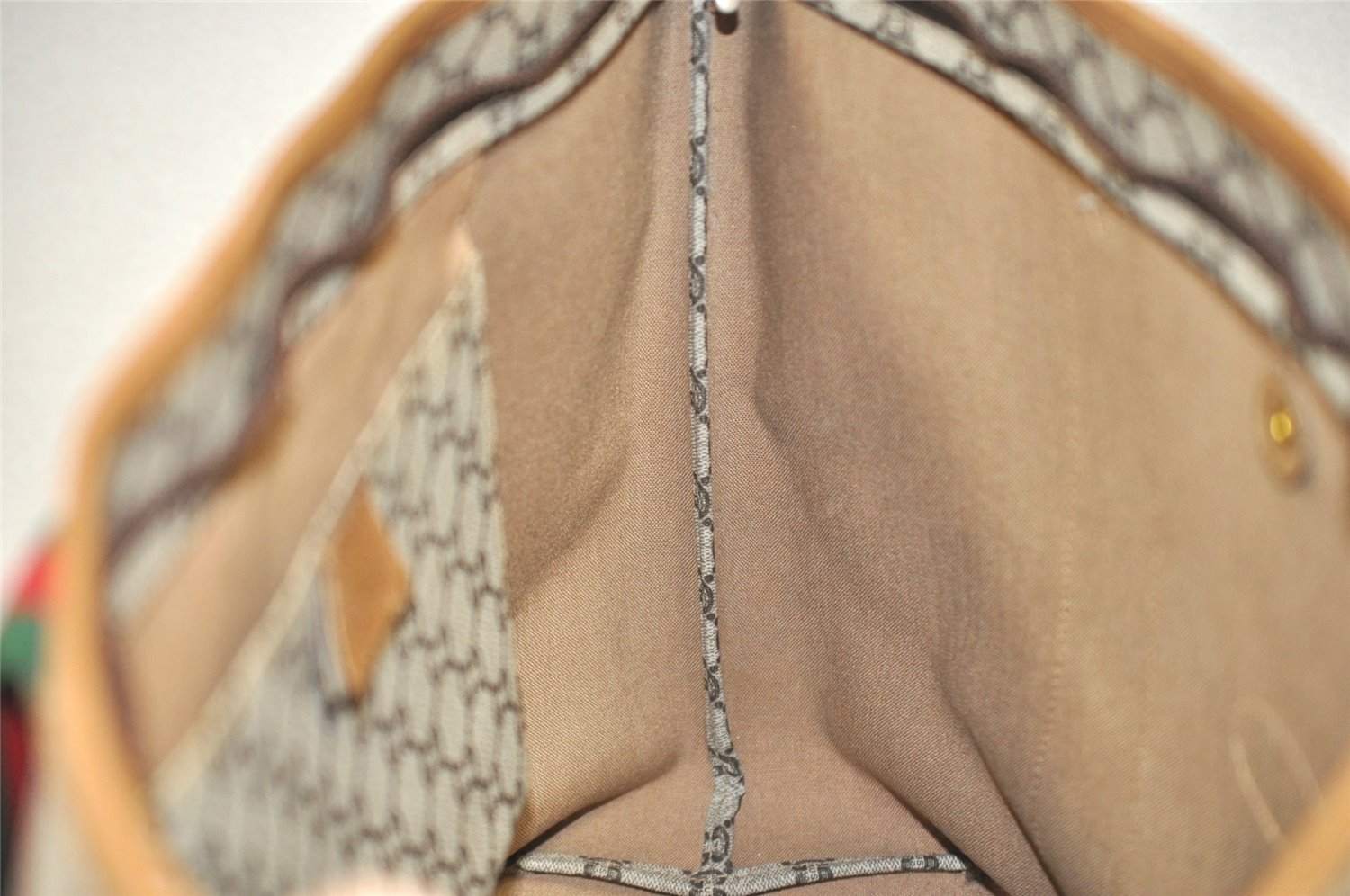 Authentic GUCCI Web Sherry Line Vintage GG Plus PVC Leather Tote Bag Brown 0956K