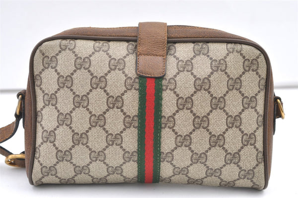 Authentic GUCCI Web Sherry Line Shoulder Cross Bag GG PVC Leather Brown 0957K