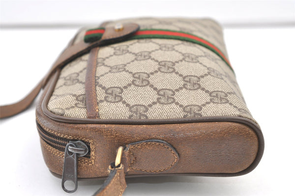 Authentic GUCCI Web Sherry Line Shoulder Cross Bag GG PVC Leather Brown 0957K