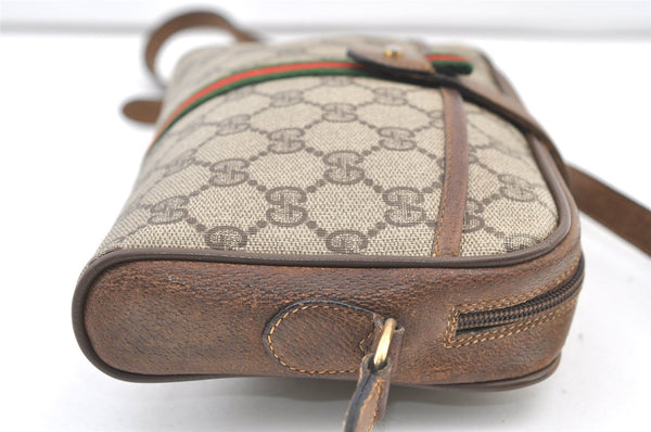 Authentic GUCCI Web Sherry Line Shoulder Cross Bag GG PVC Leather Brown 0957K