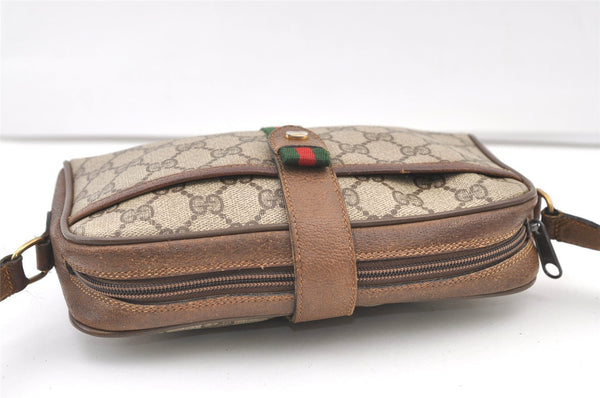 Authentic GUCCI Web Sherry Line Shoulder Cross Bag GG PVC Leather Brown 0957K