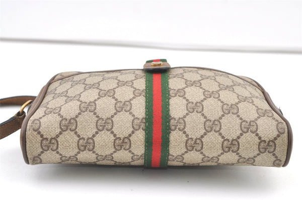 Authentic GUCCI Web Sherry Line Shoulder Cross Bag GG PVC Leather Brown 0957K