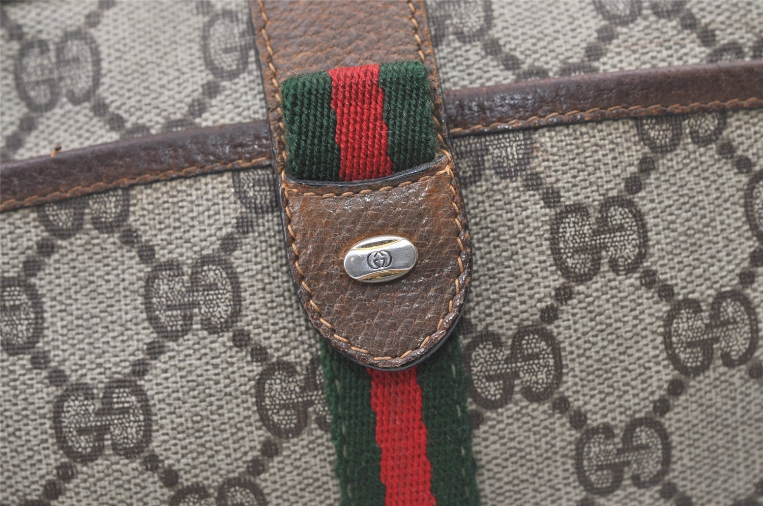 Authentic GUCCI Web Sherry Line Shoulder Cross Bag GG PVC Leather Brown 0957K