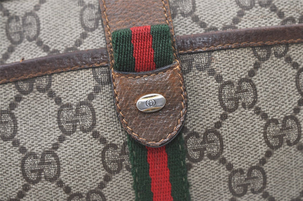 Authentic GUCCI Web Sherry Line Shoulder Cross Bag GG PVC Leather Brown 0957K