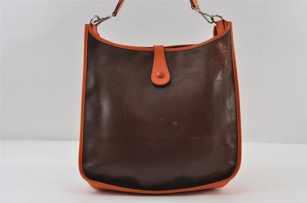 Authentic HERMES Leather Evelyne GM Shoulder Bag Brown 0960J