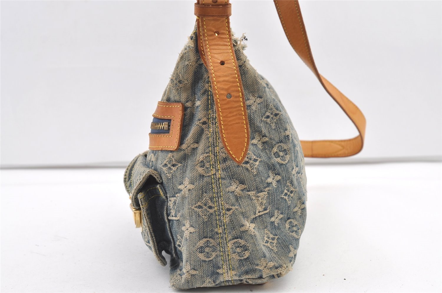 Auth Louis Vuitton Monogram Denim Baggy PM Shoulder Bag Blue M95049 LV 0961K