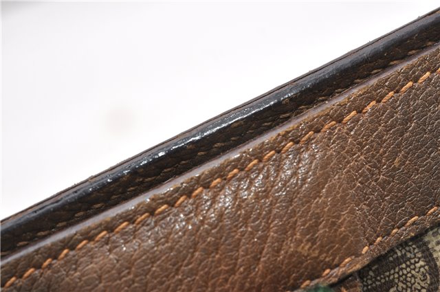 Authentic GUCCI Web Sherry Line Clutch Hand Bag Purse GG PVC Leather Brown 0963G