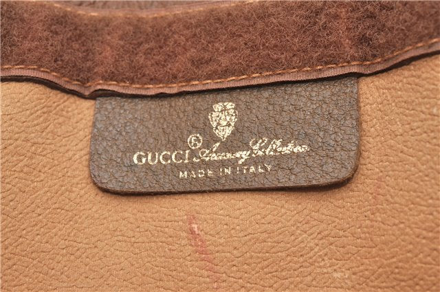 Authentic GUCCI Web Sherry Line Clutch Hand Bag Purse GG PVC Leather Brown 0963G