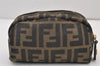 Authentic FENDI Vintage Zucca Pouch Purse Canvas Leather Brown Junk 0963K