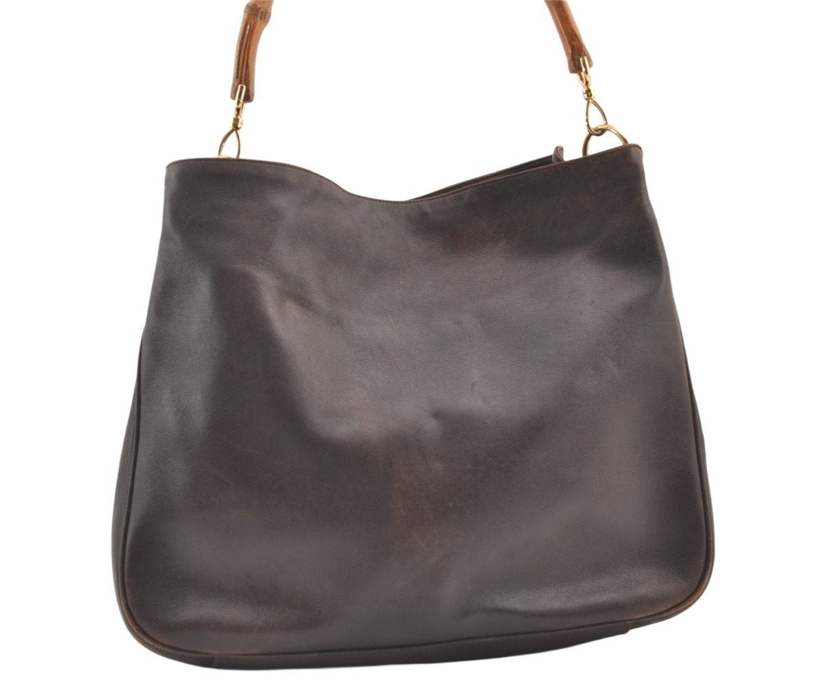 Authentic GUCCI Vintage Bamboo Shoulder Hand Bag Purse Leather Brown Junk 0965K