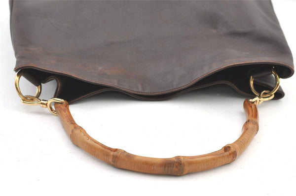 Authentic GUCCI Vintage Bamboo Shoulder Hand Bag Purse Leather Brown Junk 0965K