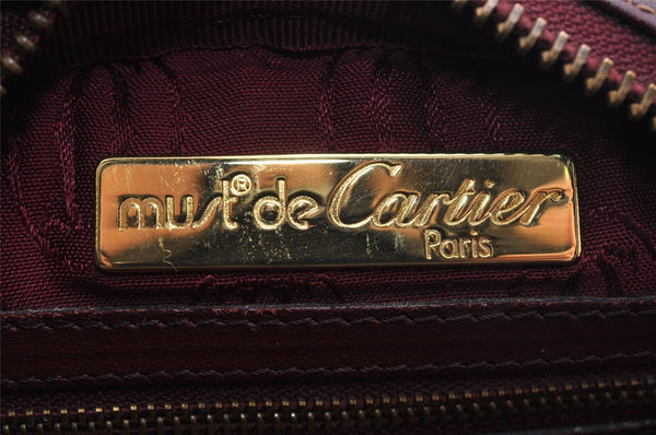 Authentic Cartier Must de Cartier Leather Shoulder Cross Bag Bordeaux Red 0966I