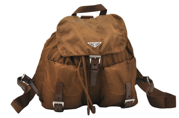 Authentic PRADA Vintage Nylon Tessuto Leather Backpack Brown 0968J