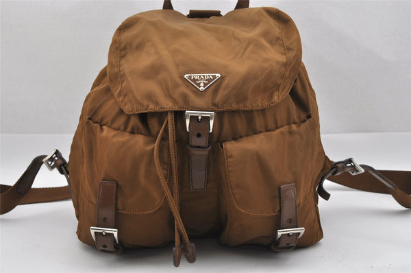 Authentic PRADA Vintage Nylon Tessuto Leather Backpack Brown 0968J