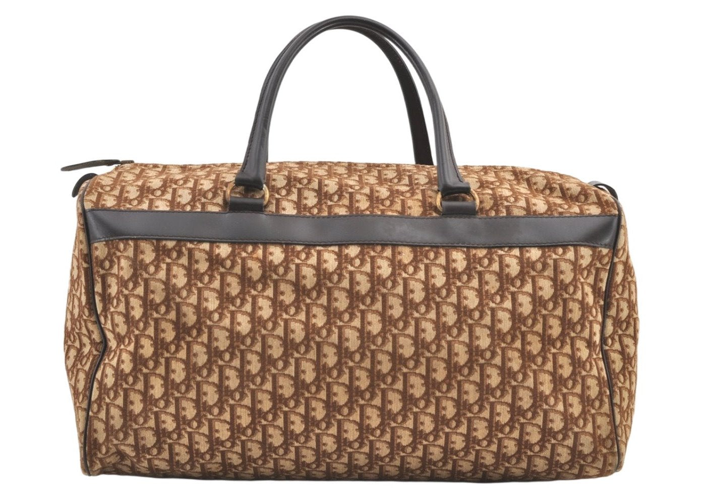 Authentic Christian Dior Trotter Boston Travel Bag Canvas Leather Brown 0970K