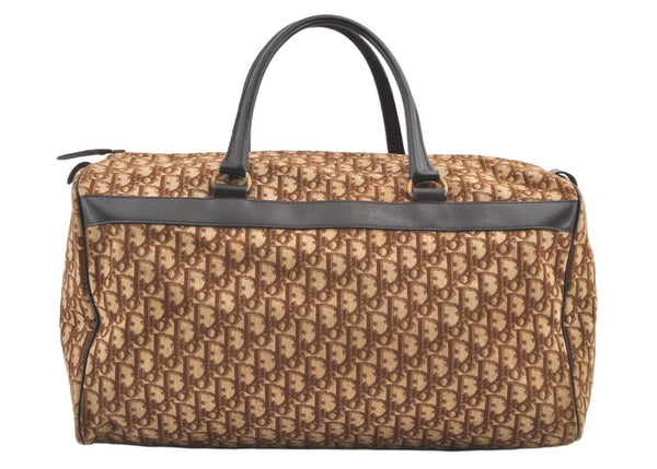 Authentic Christian Dior Trotter Boston Travel Bag Canvas Leather Brown 0970K