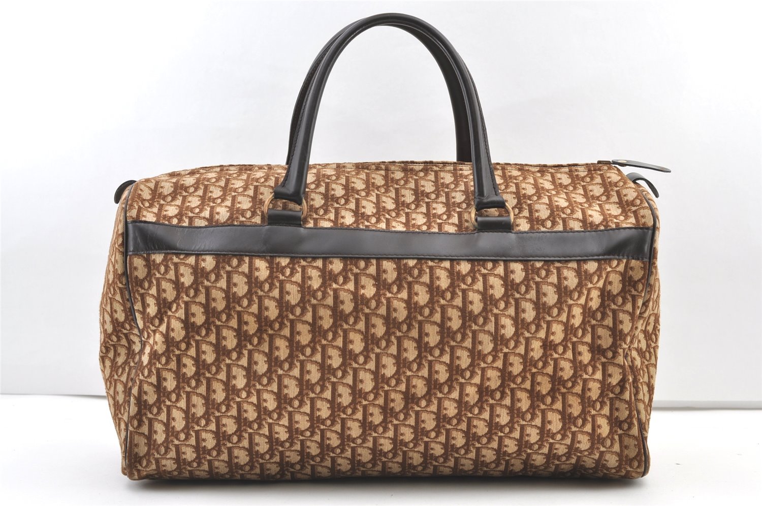 Authentic Christian Dior Trotter Boston Travel Bag Canvas Leather Brown 0970K
