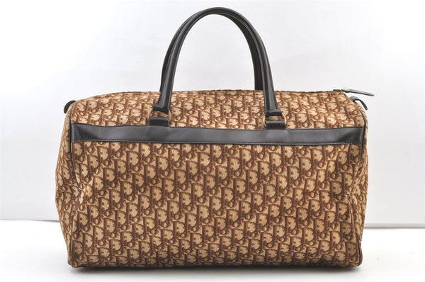 Authentic Christian Dior Trotter Boston Travel Bag Canvas Leather Brown 0970K