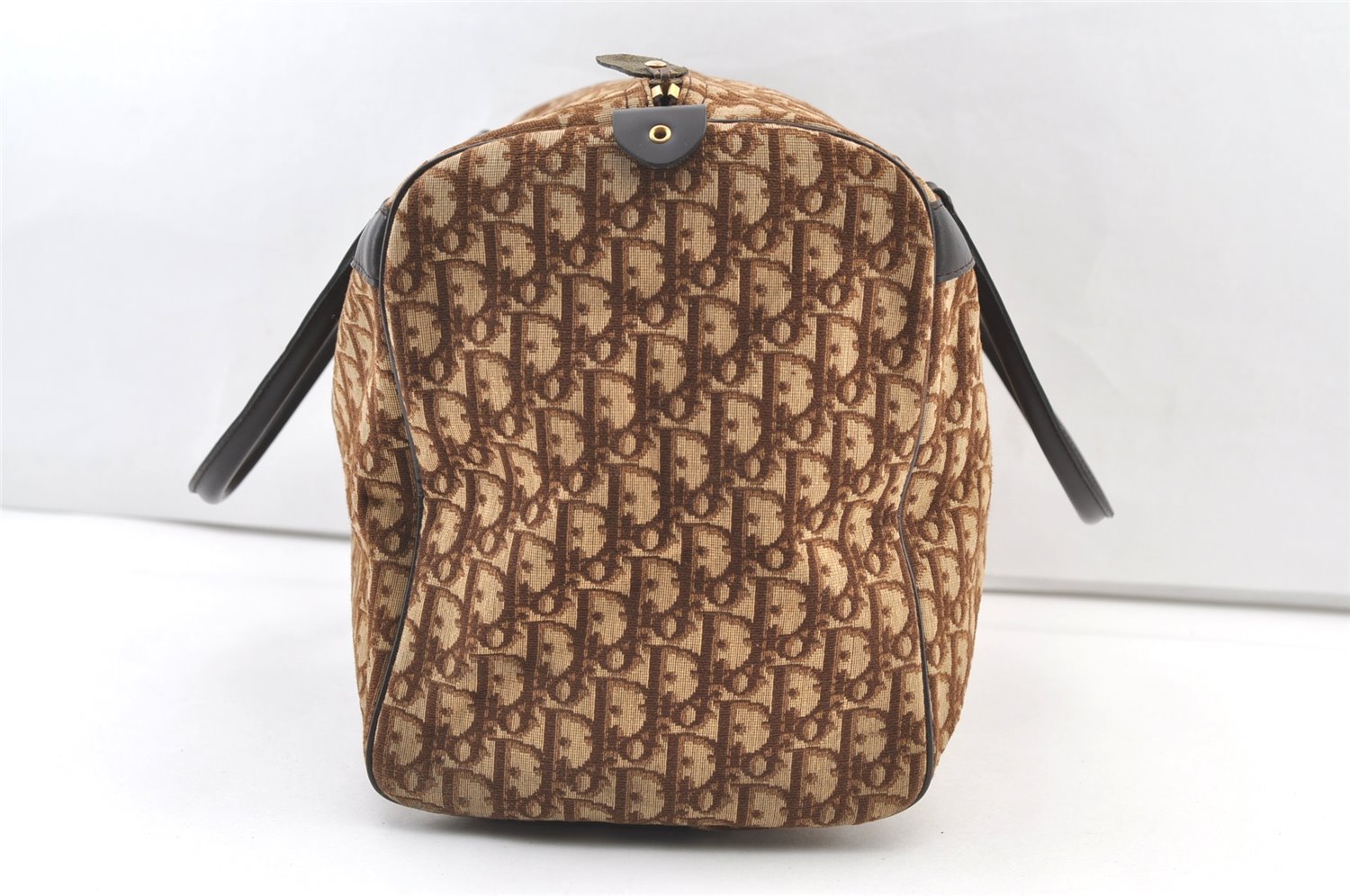 Authentic Christian Dior Trotter Boston Travel Bag Canvas Leather Brown 0970K