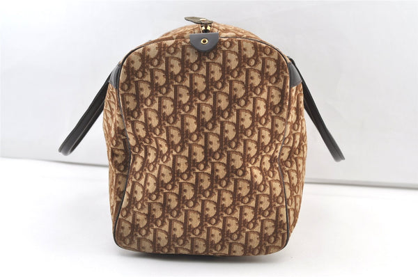 Authentic Christian Dior Trotter Boston Travel Bag Canvas Leather Brown 0970K