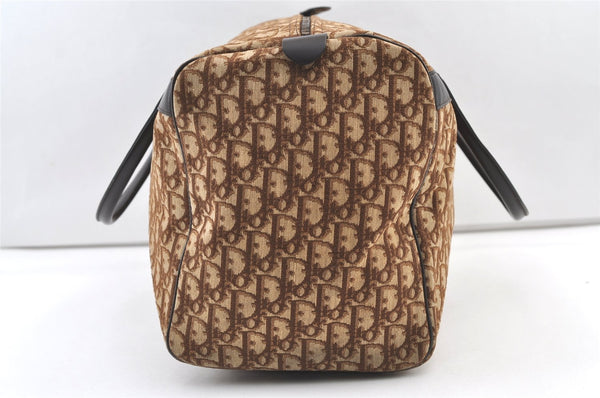 Authentic Christian Dior Trotter Boston Travel Bag Canvas Leather Brown 0970K