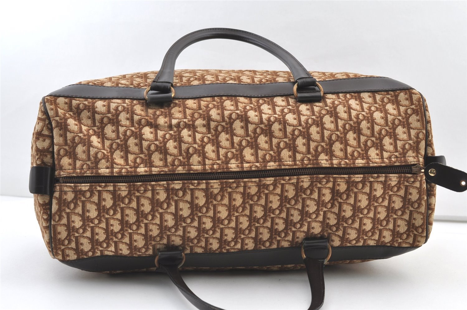Authentic Christian Dior Trotter Boston Travel Bag Canvas Leather Brown 0970K