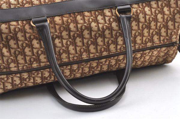 Authentic Christian Dior Trotter Boston Travel Bag Canvas Leather Brown 0970K